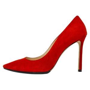 Jimmy Choo Romy 100 Red Suede Pointed Toe Pumps EU 37 Stiletto Heels